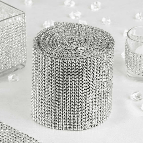 10 Meter Silver Diamante Crystal DIY Craft Rhinestone Sparkly Mesh Decoration Roll Wedding 10m Diamante Diamond Silver Crystal Rhinestone Sparkling Effect Mesh Ribbon
