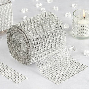 10 Meter Silver Diamante Crystal DIY Craft Rhinestone Sparkly Mesh Decoration Roll Wedding 10m Diamante Diamond Silver Crystal Rhinestone Sparkling Effect Mesh Ribbon