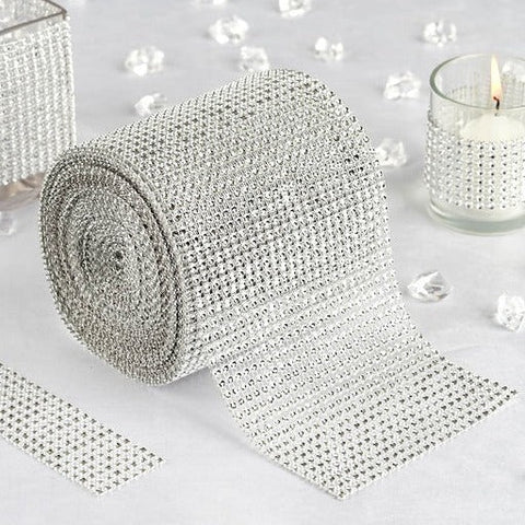10 Meter Silver Diamante Crystal DIY Craft Rhinestone Sparkly Mesh Decoration Roll Wedding 10m Diamante Diamond Silver Crystal Rhinestone Sparkling Effect Mesh Ribbon