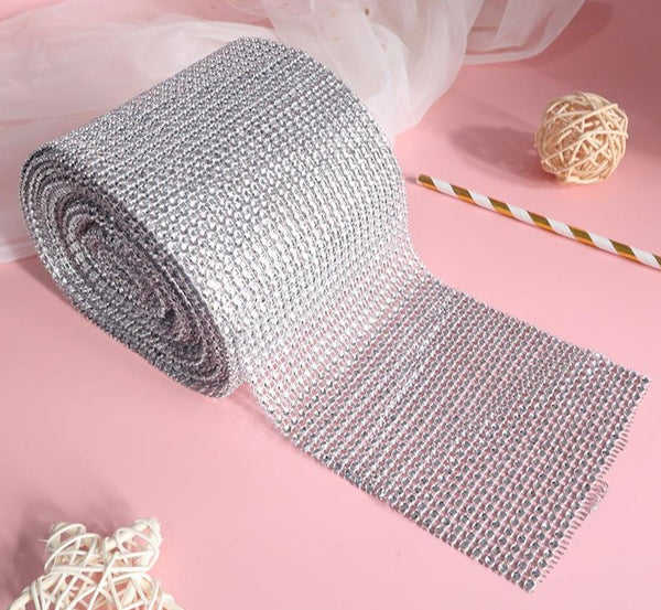 10 Meter Silver Diamante Crystal DIY Craft Rhinestone Sparkly Mesh Decoration Roll Wedding 10m Diamante Diamond Silver Crystal Rhinestone Sparkling Effect Mesh Ribbon 