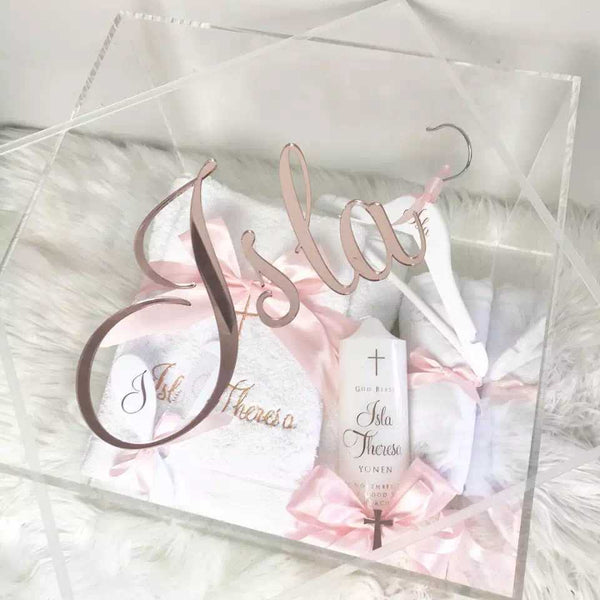 Plain Clear Acrylic Square empty Greek Orthodox Christening baptism Baby Keepsake Display Hamper Box Perspex Palm Gifts