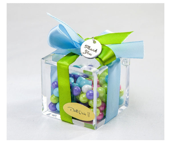 Set 12 Clear Square Cube Acrylic Perspex Fillable Favour Box & Hinged Lid- 4.5cm x 4.5cm