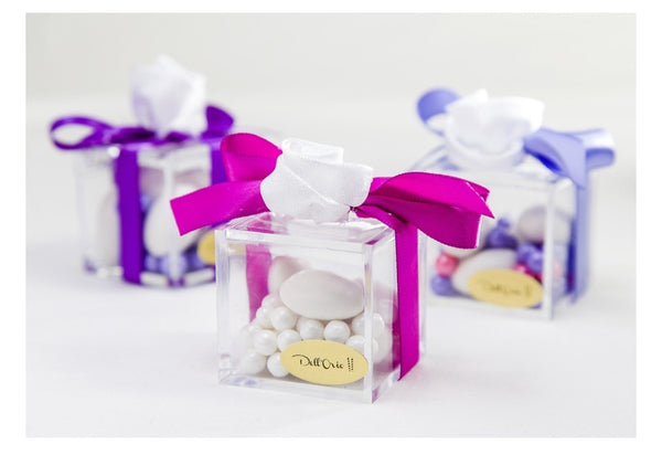 Set 12 Clear Square Cube Acrylic Perspex Fillable Favour Box & Hinged Lid- 4.5cm x 4.5cm