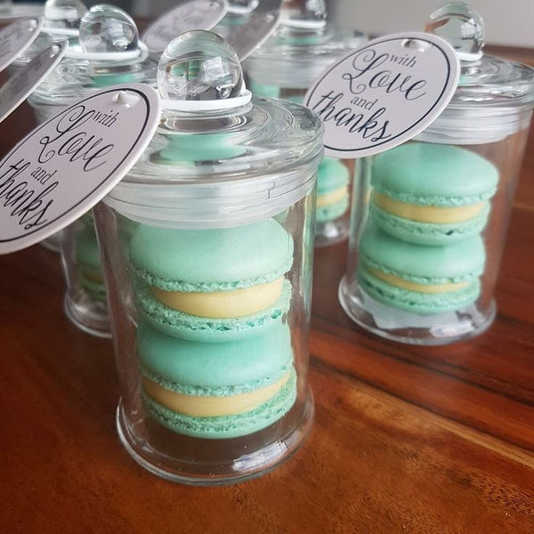 Clear Round DIY Glass Apothecary Jars with Lid Favours Gifts Bomboniere wedding baptism christening candle making macaroons candy lolly empty Small Glass Jars Candle Wedding Favour Bomboniere Lolly Dessert Jar 150ml WAX