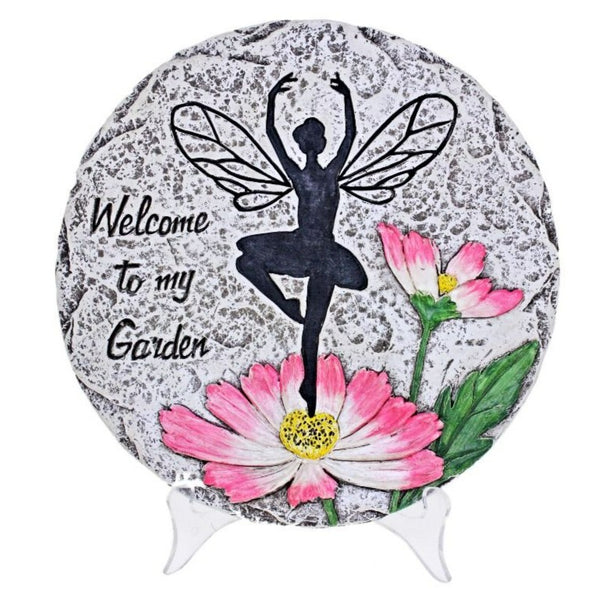 Round Fairy 'Welcome To My Garden' Decorative Outdoor Stepping Stone- 25cm