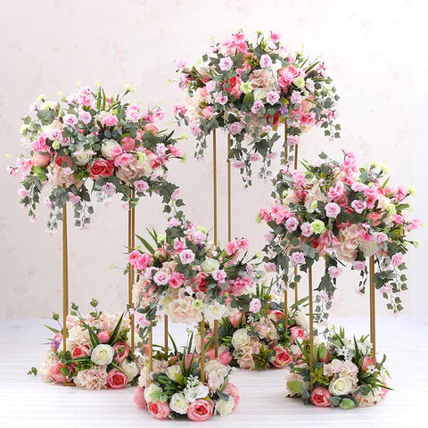 Set 4 Gold Metal Flowers Display Stands