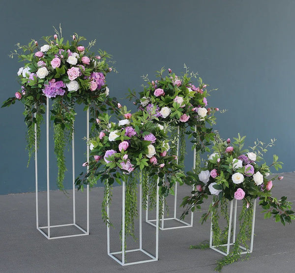 Set 4 White Metal Flower Centrepiece Display Stands
